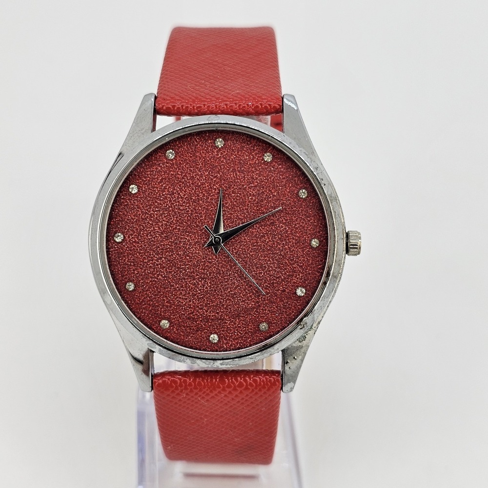 40MM Women's Watch Red Dial Red Faux Leather Bands New Battery